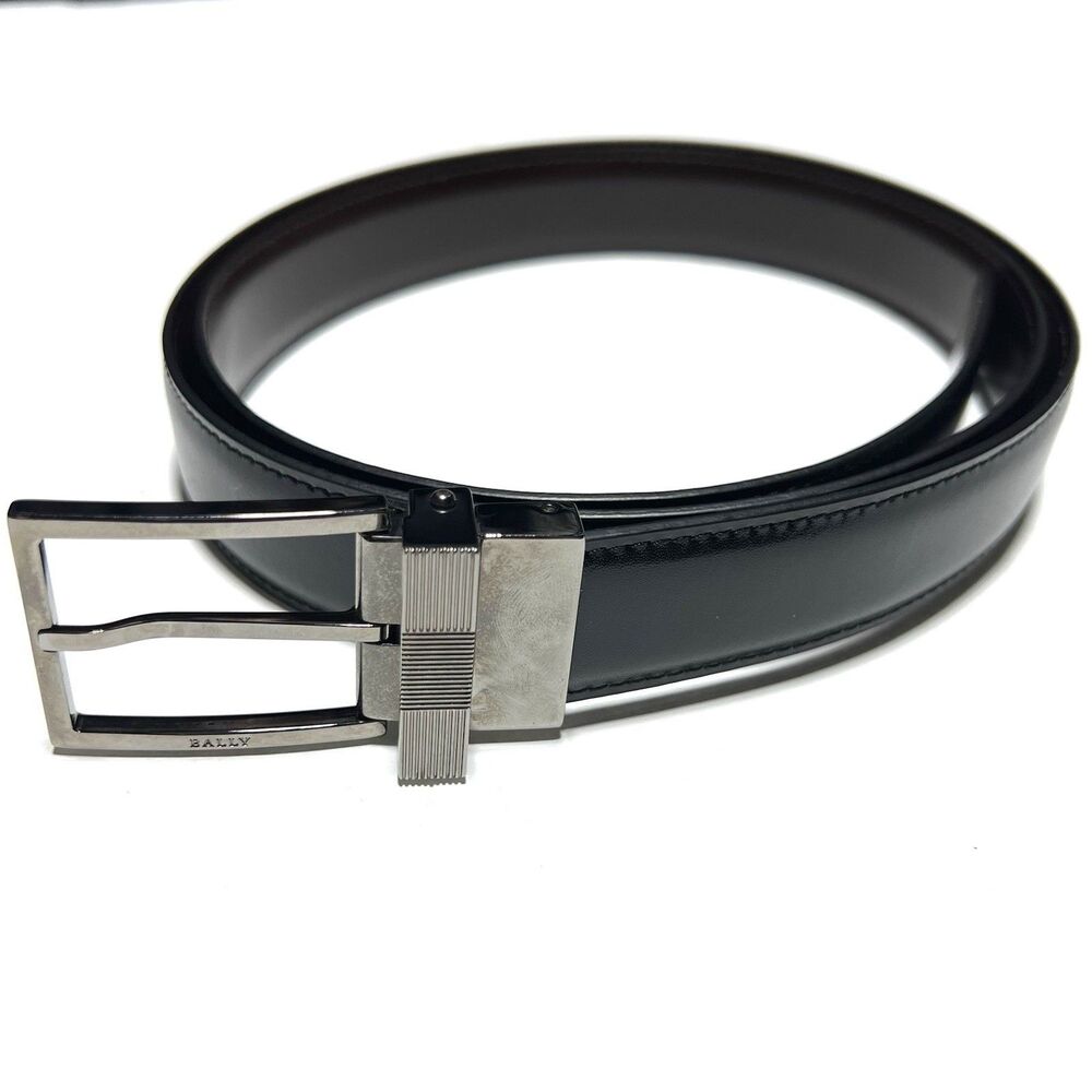 BALLY Men’s Leather Minimal Reversible Belt Size 44 Black Brown